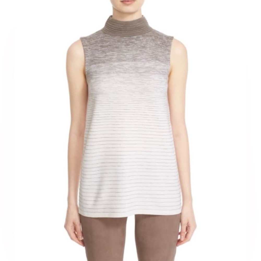 Lafayette 148 New York Ombré Stitch Stretchy Soft Knit Mockneck Tank Sweater M